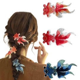 OUDEKE 3PCS Goldfish Lucky Fish Hair Clips Cloth Hair Barrettes for Girls Women, Girls Hair Gift