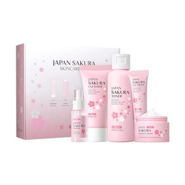 LAIKOU JAPAN SAKURA - Juego de regalo de belleza para mujer, kit de cuidado de la piel con limpiador, tónico, suero, crema para ojos, crema facial, kit de viaje para mujeres, adolescentes, niñas, mamá