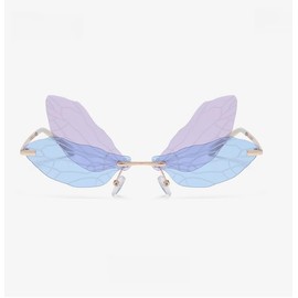WDZAYXC Dragonfly Sunglasses, Butterfly Sunglasses, Dragonfly Wings Sunglasses for Women and Girls, Colourful, Purple-blue