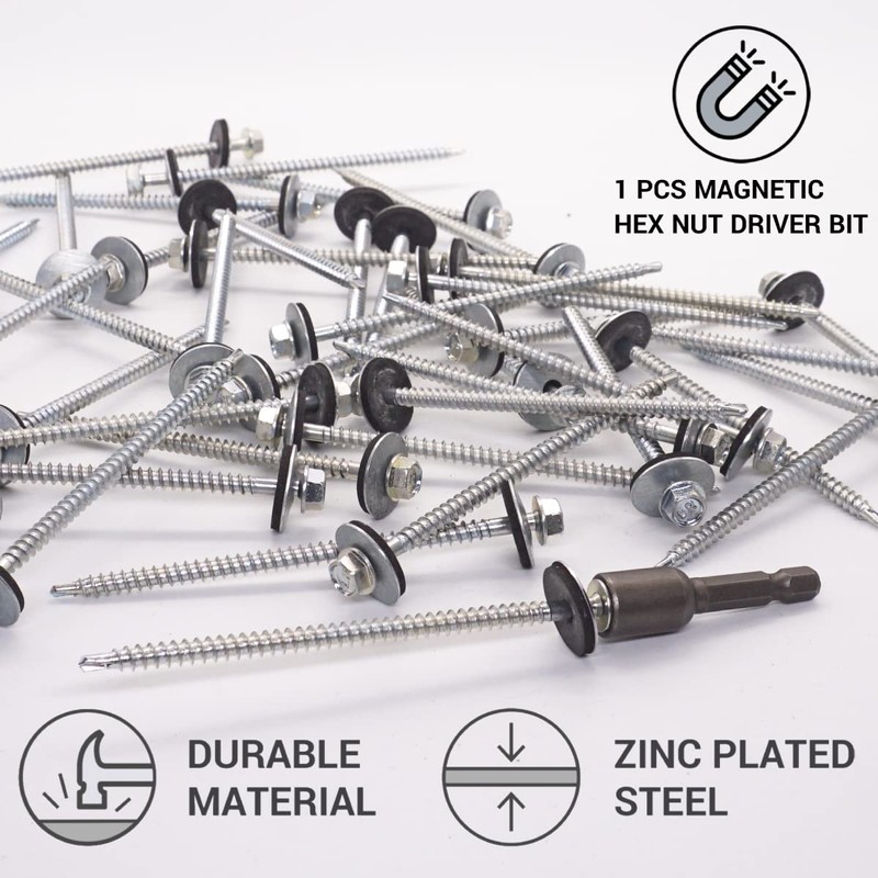 SKIR'CO (Pack of 10) Galvanised Roofing Bolts, 4.8 x 100mm