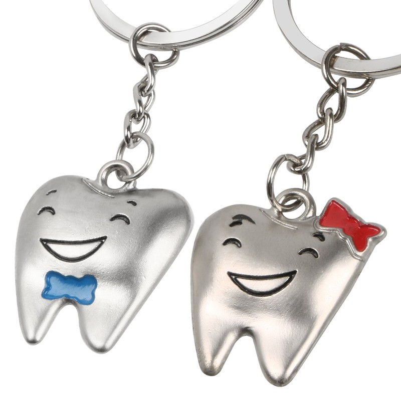 TRIXES Silver His and Hers Teeth Keyrings - Cute Couple