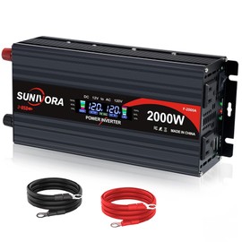 2000 Watt Power Inverter 12V DC to 110V/120V AC Converter 4000W Peak with LCD Display, 3 AC Outlets & 2 USB Ports Power Inverters for Vehicles Car Truck Boat RV Camping Solar System EPS