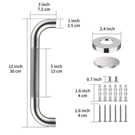12 Inch Anti Slip Shower Grab Bar Handle, ZUEXT Chrome Finish Stainless Steel Bathroom Grab Bar, Knurled Bathroom Balance Bar,Safety Hand Rail Support,Handicap Elderly Injury Senior Assist Bath Handle