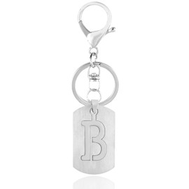 ANHBKAR A-Z Silver Stainless Steel Letter Keychain - Alphabet Initial Key Ring for Men Women, Purse or Car Charm (B Silver 03)