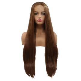 variouswig Dark brown Synthetic Lace Front Wigs Side Part Long Body Wave Heat Resistant Synthetic Wigs for Women Cosplay Party 24 inch