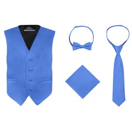 S.H. Churchill & Co. Conjunto de chaleco de 4 piezas para niño, con corbata, corbata para el cuello y pañuelo de bolsillo, Azul Real, 2 Años