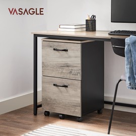 VASAGLE 2-Drawer File Cabinet, Small Rolling Filing Cabinet for Home Office, Printer Stand, for A4, Letter-Size Files, 15.7 x 16.5 x 27.6 Inches, Natural Walnut and Ink Black UOFC040K01