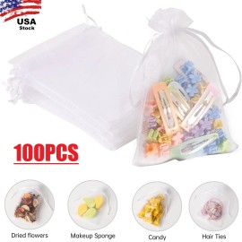 100× Sheer Drawstring Organza Bags Jewelry Pouches Wedding Party Favor Gift Bag