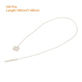MECCANIXITY Polyester Rope Hang Tag String Snap Lock Pins Loop Price Tag Fastener Plastic Tags Ties 200mm/7.87 Inch Length,1mm/0.04 Inch Dia,Pack of 100,White