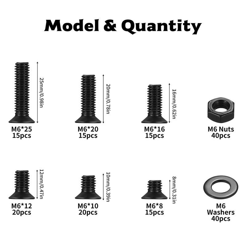 M3 M4 M5 M6 Screws Set, Countersunk Screws Nuts Set,