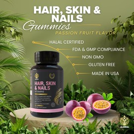 ALNIMA Hair, Skin & Nails Complex – Collagen + Biotin with Essential Vitamins & Zinc – Halal Certified – Beauty Support for Women – 60 Gummies – Made in USA