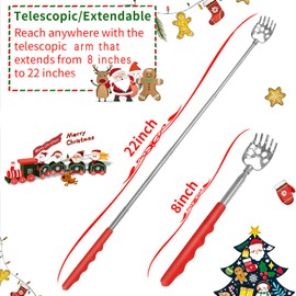 Stocking Stuffers for Men, 2 Pack Extendable Back Scratcher, Christmas Gifts for Men, Santa's Claws Telescopic Back Scratchers with Christmas Gift Box, Red Massage Tool for Back with Rubber Handles