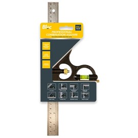 Combination Square 300mm | Multi-Purpose Precision Measuring Tool | Adjustable Carpentry Square with Stainless Steel Ruler – Brass Adjuster – Spirit Level & Scriber | Carpenter & Woodworking Ruler