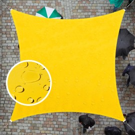 ColourTree 14' x 14' Yellow CTADS14 Rectangle Waterproof Sun Shade Sail UPF50 Canopy Awning Shelter, 95% UV Block Water Resistant, Garden Carport Outdoor Patio (We Customize)