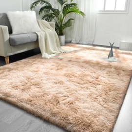 FlyDOIT Large Area Rugs for Living Room, 4x6 Feet Tie-Dyed Beige Shaggy Rug Fluffy Throw Carpets, Ultra Soft Plush Modern Indoor Fuzzy Rugs for Bedroom Girls Kids Nursery Room Dorm Home Decor