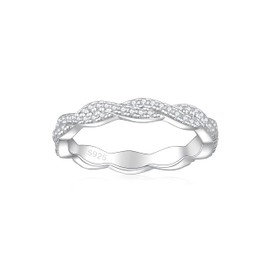 Elspeth 925 Sterling Silver Twist Eternity Ring for Women Cubic Zirconia Stackable Wedding Band Engagement Rings for Her Size 10