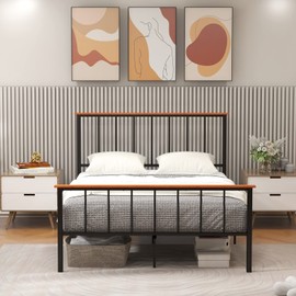 Giantex Queen Size Metal Platform Bed Frame with Spindle Headboard & Footboard, Heavy Duty Mattress Foundation with 12" Under-Bed Storage Space, Easy Assembly, Noise Free, No Box Spring Needed, Black