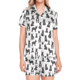 Oarencol Silk Pajamas for Women Fun French Bulldog Dog Short Sleeve Button Down 2 Piece Silk Pjs Shorts Set Loungewear M
