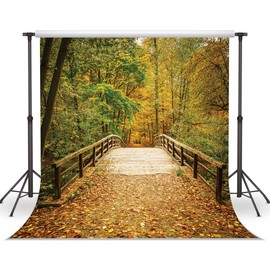 LYWYGG Fall Backdrop 10x10ft Yellow Leaves Autumn Scenery Photography Backdrops Deciduous Bridge Background Photo Studio Backgrounds CP-62