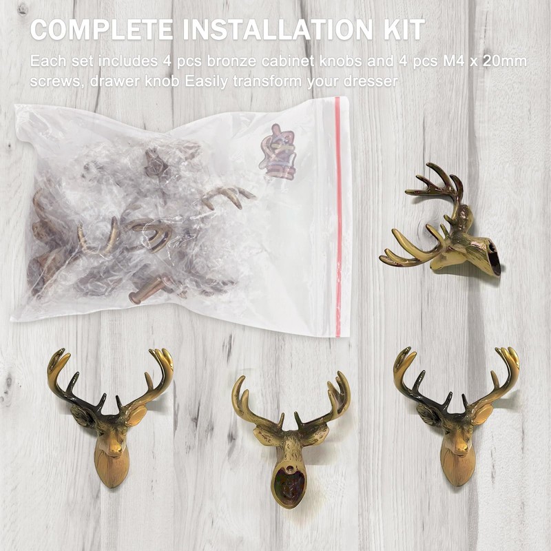 Deer Cabinet Knobs, Animal Drawer Knobs for Dresser Drawers, Cabinet