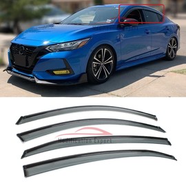 Fits for 2020-2025 Nissan Sentra B18 4 Door Sedan Sporty Black Trim Smoke Tinted Window Visors Rain Guards Deflector / 2021 2022 2023 2024