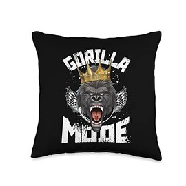 Workout Power Shirts Gorilla Mode | Motivation Beast Workout King Fitness Gym Throw Pillow, 16x16, Multicolor