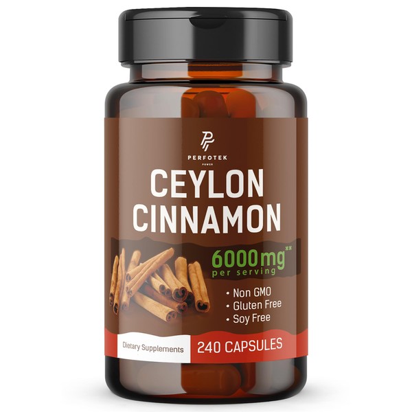 Perfotek Ceylon Cinnamon Capsules 240 Count | Joints, Antioxidant Support | Gluten Free, Non-GMO, Non Irradiated, Keto & Vegan Friendly 6000 mg