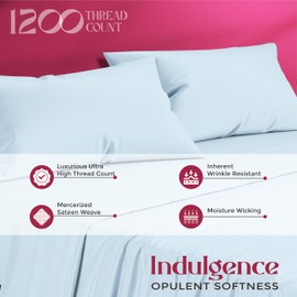 Mayfair Linen 100% Egyptian Cotton Sheets Queen Size - 1200 Thread Count 4 PC Queen Sheet Set Egyptian Cotton, Sateen Luxury Sheets Queen Size, High Thread Count Sheets, 16" Deep Pocket - Light Blue