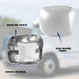 Chrome Hood Mirror Cover for Freightliner Cascadia 2018 2019 2020 2021 2022 2023 2024, Pair Hood Mirror Covers for Freightliner Cascadia