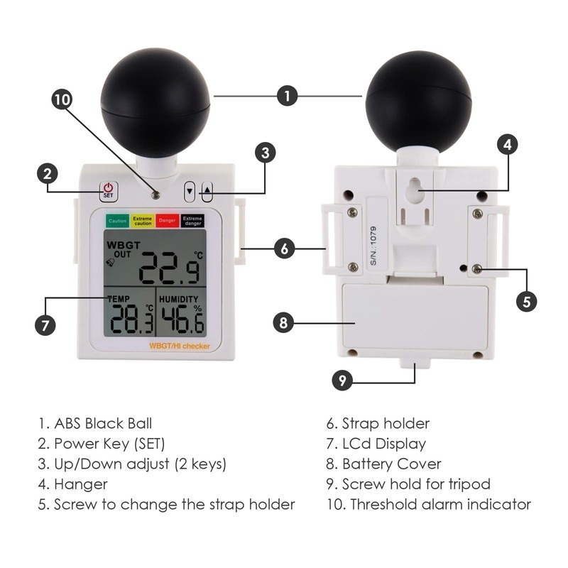 Wearable 2-in-1 WBGT + HI Heat Index Checker Wet Bulb