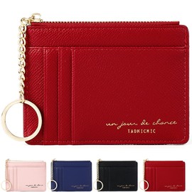 Monedero para Mujer - Cartera para Mujer de Piel con Bloqueo RFID, Tarjeteros para Mujer Pequeña de Moda para Monedero Mujeres 8 Ranuras para Tarjetas y Cremallera para Regalo (Rojo)