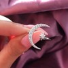 Cutedoumiao Silver Opening Ring Crescent Shape Rhinestone Finger Band Half