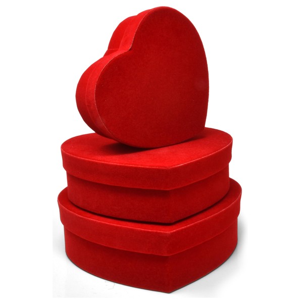 Valentine's Day Heart Shaped Gift Boxes 3 Pack Red Velvet Valentine Hearts Treat Box with Lids Valentines Nesting Cardboard Cookie Box for Gift Giving Holiday Decorative Present Wrapping & Packaging
