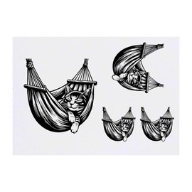 4 x 'Cat Sleeping In Hammock' Temporary Tattoos - Water Resistant, Skin-Safe, Non-Toxic Transfers, Mixed Sizes (TO00083176)