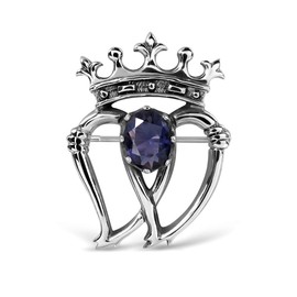 WithLoveSilver 925 Sterling Silver Classic Scottish Style Heart Crown Luckenbooth with Oval Amethyst Glass Brooch Pin, s, Sterling Silver, without stone