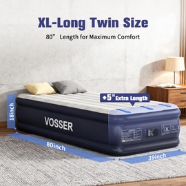 VOSSER Twin XL Air Mattress with Built in Pump Raised,80" Long,Upgraded 18''Inflatable Mattress,Self Inflatable Blow Up Mattress in 2 Mins,Twin Size Air Mattress with Carry Bag for Home,Camping