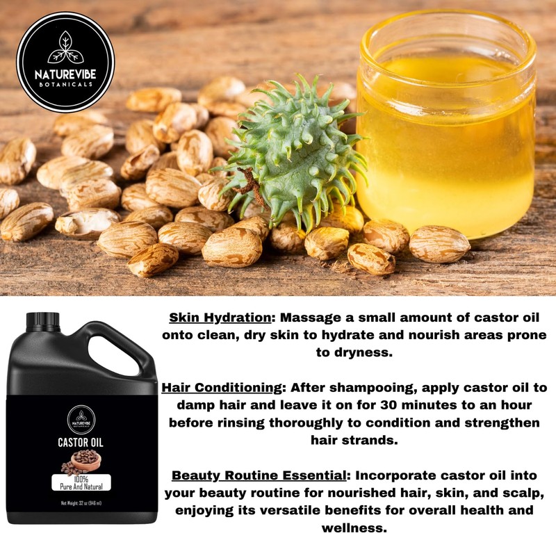 Naturevibe Botanicals Castor Oil 32 Ounces | 100% Pure and