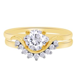 AFFY 0.34 Carat Round White Cubic Zirconia One Side Enhancer Guard Ring 14K Yellow Gold Over Sterling Silver Ring Size-8.5