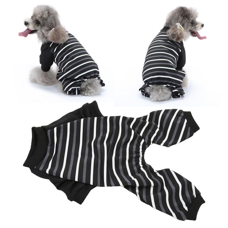 Dog Pajamas Warm Comfortable Stretchy 4 Legs Striped Dog Pajamas