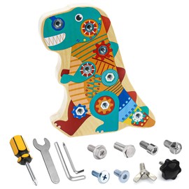 Liangding Montessori Toy from 3 4 5 Years, Montessori Wooden Screw Board Dino, Motor Skills Toy, Wooden Toy Busy Board for Girls Boys, Children's Toy for Birthday Gifts
