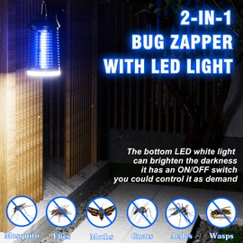 Endbug Bug Zapper with LED Light, Waterproof Bug Zapper Outdoor Indoor, Mosquito Zapper Outdoor Electric Fly Zapper, Mosquito Killer Fly Trap for Outside Patio Garden Backyard Home, Plug in