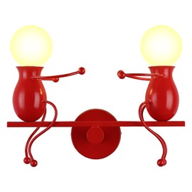SOUTHPO LED Metal Wall Light Fixtures Childhood Seesaw Little People Wall Lamps Bedroom Mini Doll Bedside Lamp Modern Children Cartoon Wall Sconces Gift Creative Art Deco Lighting Indoor 2×E26 (Red)
