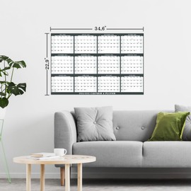 2024-2025 Dry Erase Calendar - 2024-2025 Yearly Wall Calendar, JUL 2024 - JUN 2025, Wall Calendar 2024-2025, 34.6" x 22.9" Large Dry Erase Calendar for Wall, Vertical/Horizontal, Reversible - Grey