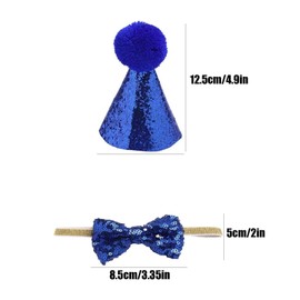 Pet Hat and Bow Tie, 2pcs/Set Dog Cat Birthday Cap with Bow Headwear Costume for Puppy Kitty Party (Blue)