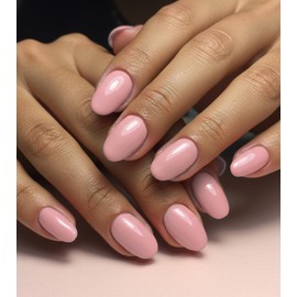 Morily Nude Pink Press on Nails - Glossy Short Oval Fake Stick on Nails, Reusable Full Cover Artificial False Fingernails for Women, 24 Pcs in 12 Sizes