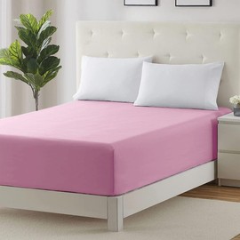 Prime Linens Extra Deep 30Cm Plain Fitted Sheet, Elastic Pocket Breathable Soft Polyester Cotton Bed sheet Machine Washable Fade Resistant (Pink, Double)