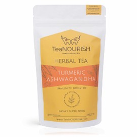 TeaNOURISH Turmeric Ashwagandha Herbal Tea | CAFFEINE-FREE Tisane | Indian Superfoods Blended with Black Pepper & Licorice | Supports Immunity | 100% NATURAL INGREDIENTS - 3.53oz/100g
