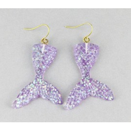 Purple sparkly mermaid earrings 2 1/8 long sea siren mermaid tail pendant Big R-2045