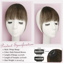 RUWISS Clip-In Fringe 100% Hairpiece, Real Hair Clip in Bangs with Temples, Remy Real Hair Fringe Bangs for Women, Pony Extension, Real Hair for Women (Dark Natural Brown)