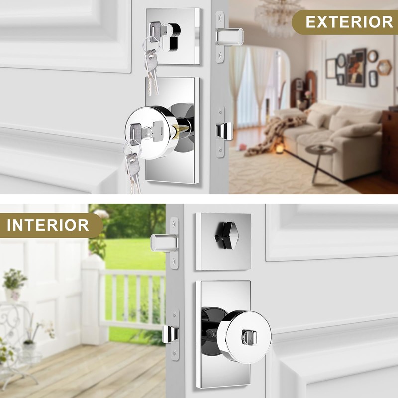 Newlaking Polished Chrome Exterior Door Knob with Deadbolt Set -